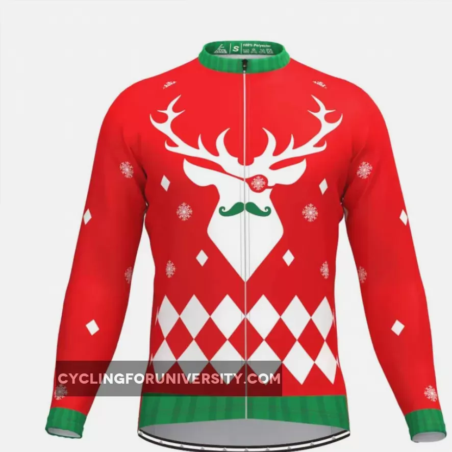Ugly Christmas Sweater Elk Long Sleeve Cycling Jersey Red