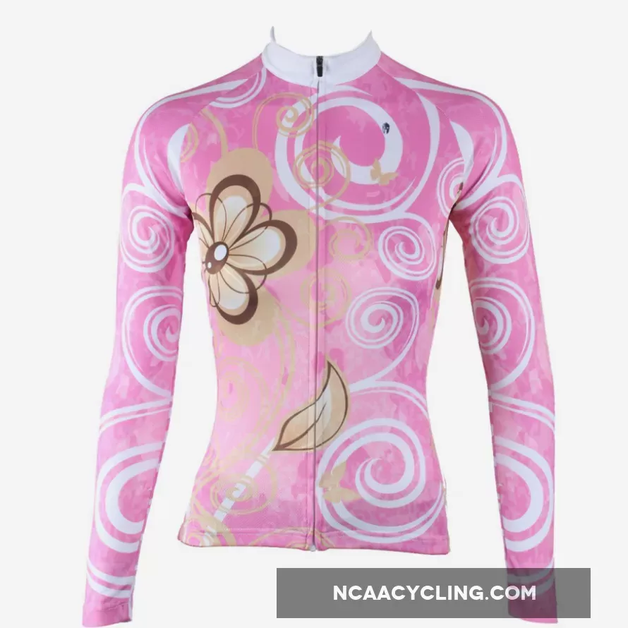 ILPALADINO Women's Long Sleeves Flowery Pink Cycling Clothing Apparel Outdoor Sports Gear Leisure Biking T-shirt NO.327