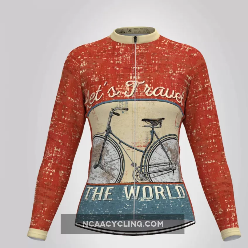 Let's Travel The World Women's LS Cycling Jersey Red Online