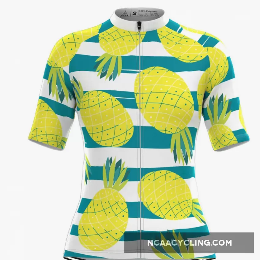 Women's Pineapple Print Stripe Cycling Jersey Yellow Online