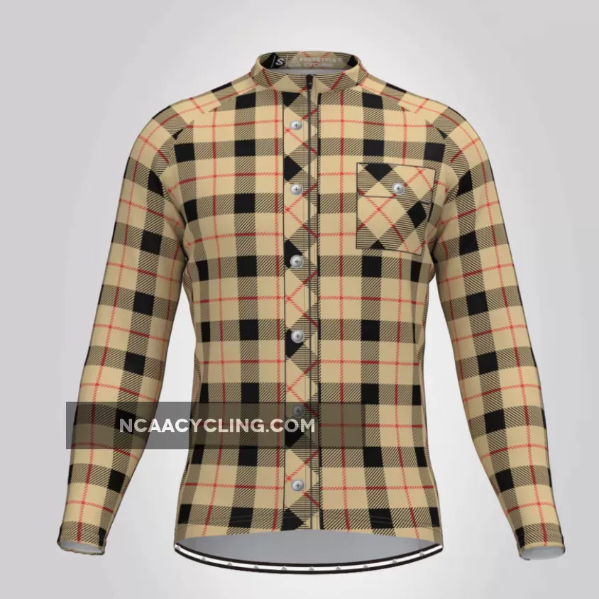 Plaid Checkered Shirt V17 Men's LS Cycling Jersey For Sale