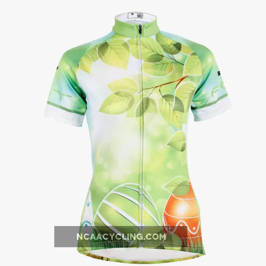 Ilpaladino Green Leaves Summer Women's Cycling Jersey Short Sleeve Exercise Bicycling Pro Cycle Clothing Racing Apparel Outdoor Sports Leisure Biking Shirts Breathable Bicycling Clothes NO.594