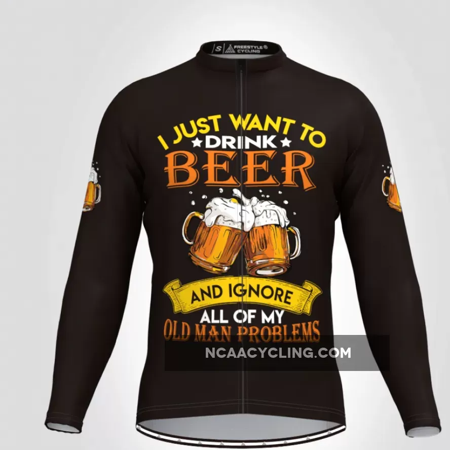 I Just Want To Drink Beer LS Cycling Jersey Brand New
