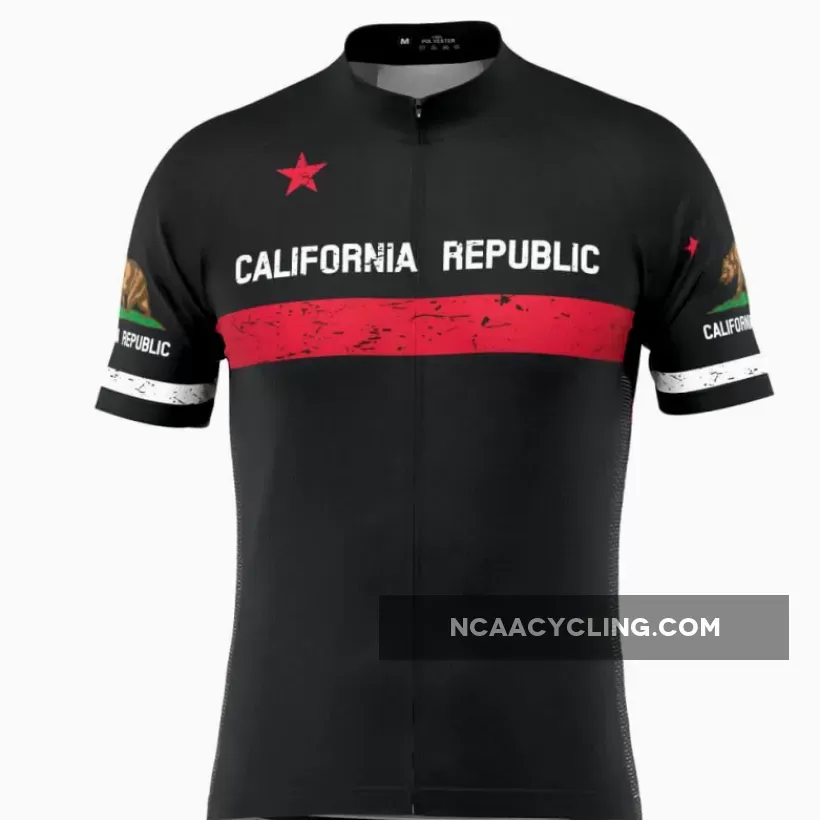 Men's California Republic Black Short Sleeve Cycling Jersey Cycle Jersey Black