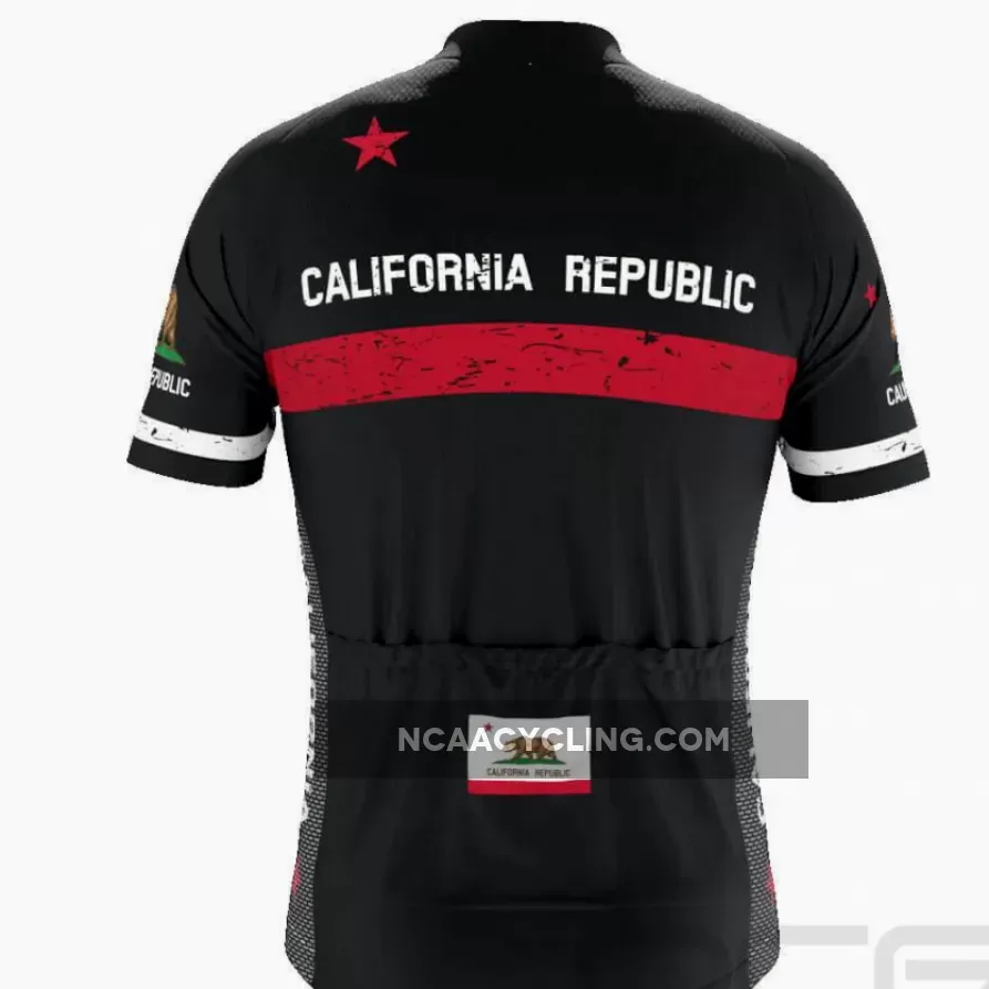 Men's California Republic Black Short Sleeve Cycling Jersey Cycle Jersey Black