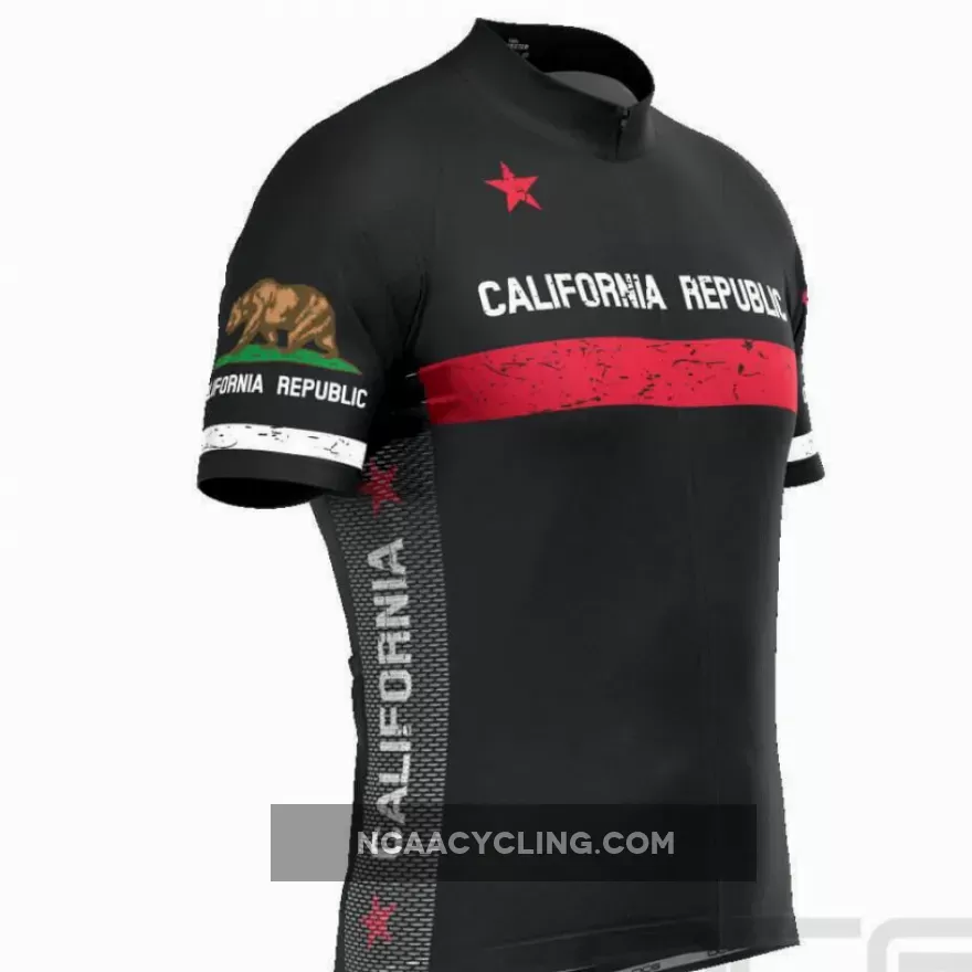 Men's California Republic Black Short Sleeve Cycling Jersey Cycle Jersey Black