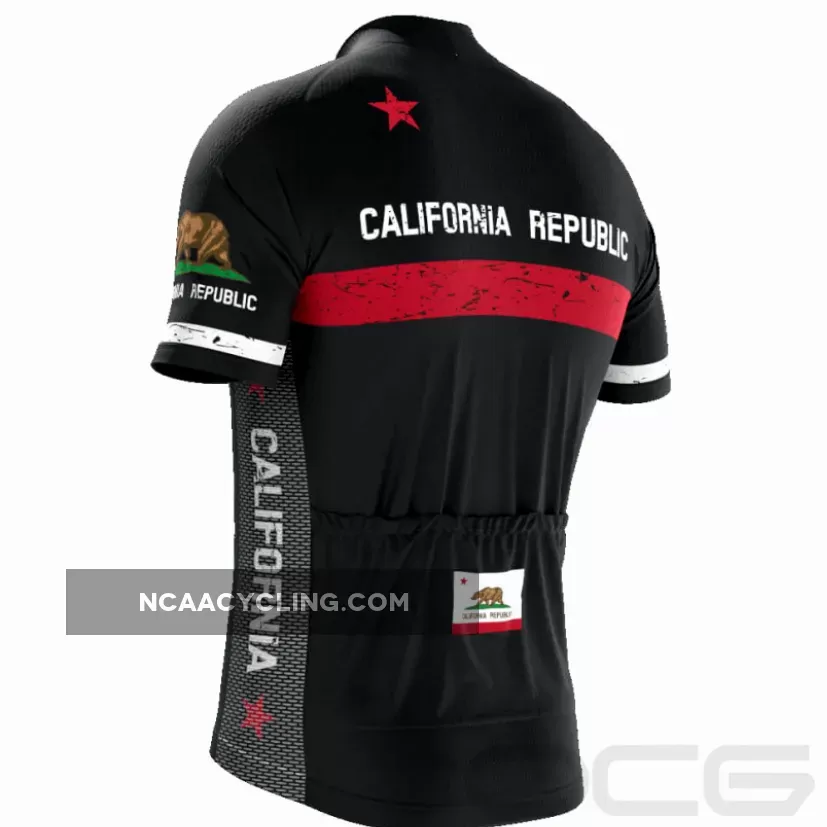 Men's California Republic Black Short Sleeve Cycling Jersey Cycle Jersey Black