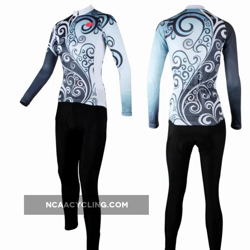 ILPALADINO Women's Long-Sleeves Bluish & Grey Orchid-decoration Cycling Apparel Outdoor Sports Leisure Biking Shirt Suit NO.324