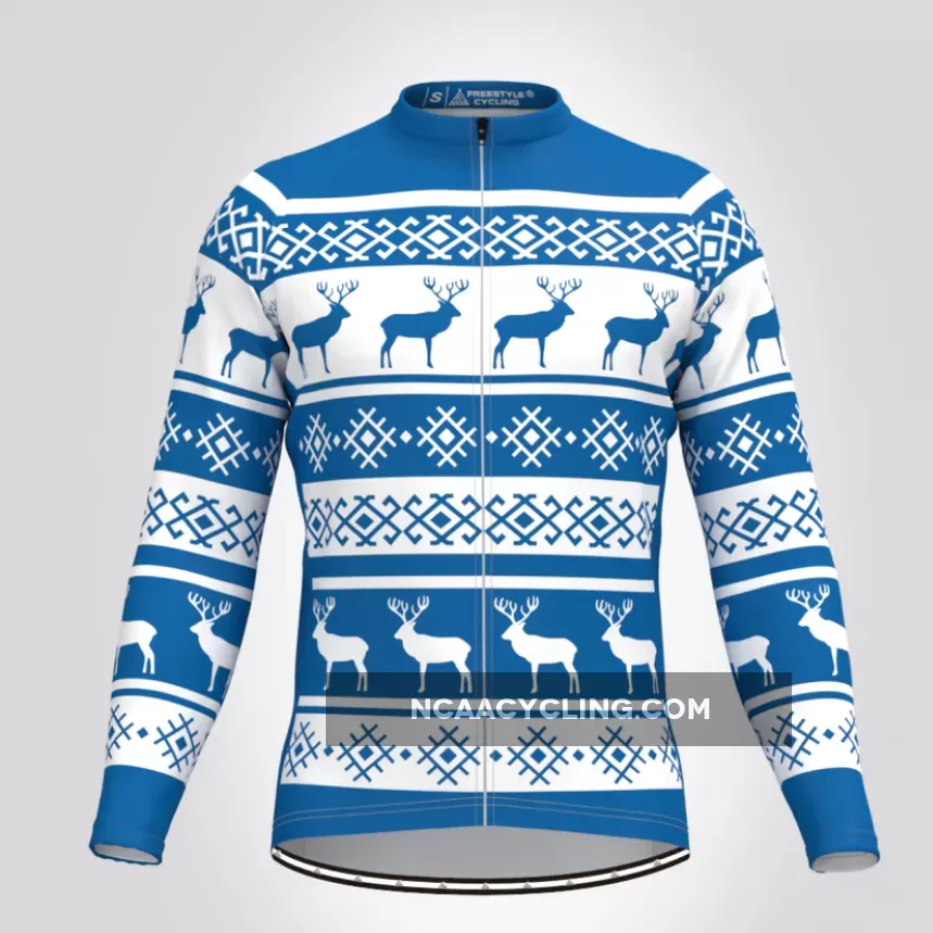 Men's Classic Ugly Christmas sweater LS Cycling Jersey - Blue
