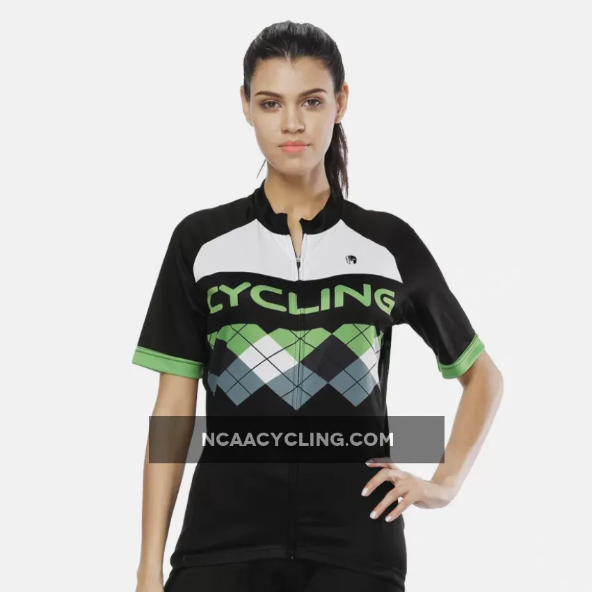 Green Mesh Splicing Black Women's Cycling Short-sleeve Bike Jersey T-shirt Summer Spring Road Bike Wear Mountain Bike MTB Clothes Sports Apparel Top NO. 800