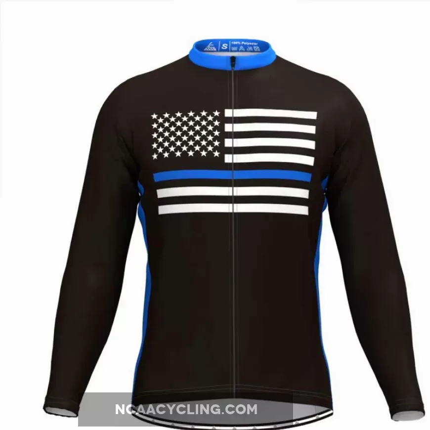 Blue American Flag Men's Long Sleeve Cycling Jersey