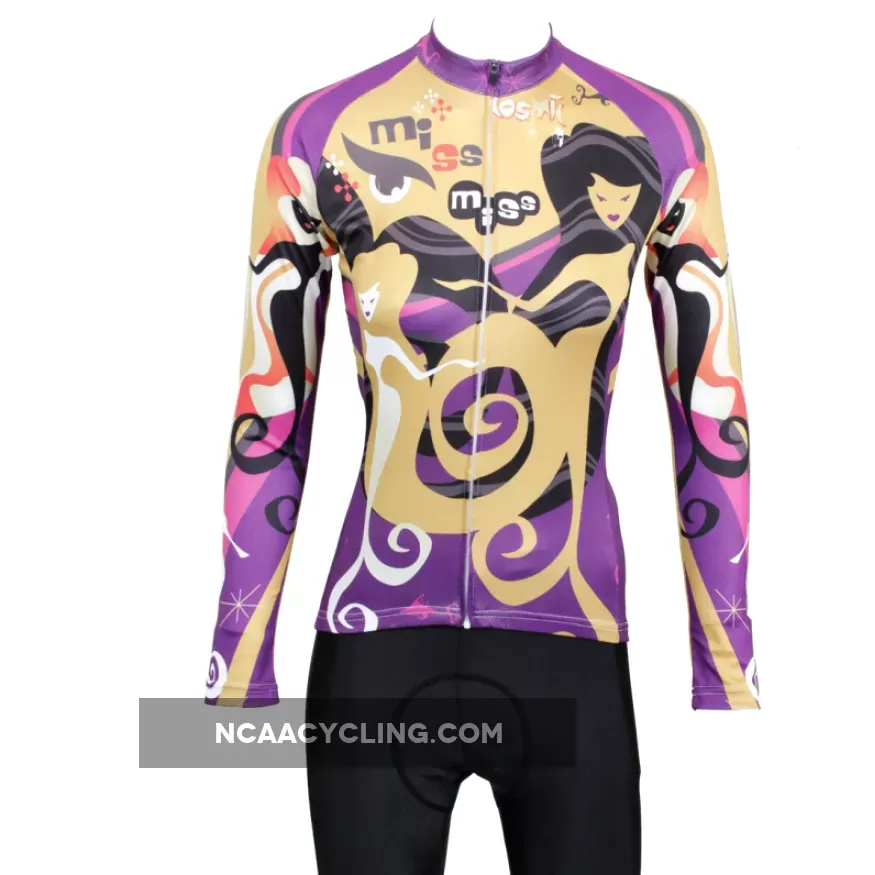 ILPALADINO Miss Sea Women's Long Sleeves Aesthetic Purple Cycling Clothing with Tights Suits Spring Autumn Exercise Bicycling Pro Cycle Clothing Racing Apparel Outdoor Sports Leisure Biking Shirts 529