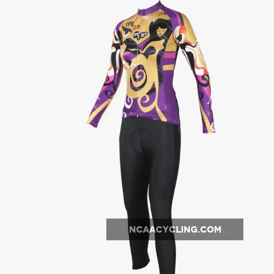 ILPALADINO Miss Sea Women's Long Sleeves Aesthetic Purple Cycling Clothing with Tights Suits Spring Autumn Exercise Bicycling Pro Cycle Clothing Racing Apparel Outdoor Sports Leisure Biking Shirts 529
