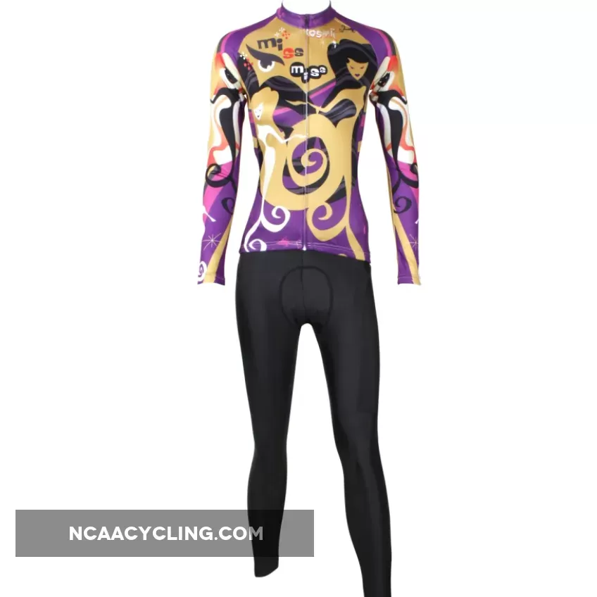 ILPALADINO Miss Sea Women's Long Sleeves Aesthetic Purple Cycling Clothing with Tights Suits Spring Autumn Exercise Bicycling Pro Cycle Clothing Racing Apparel Outdoor Sports Leisure Biking Shirts 529