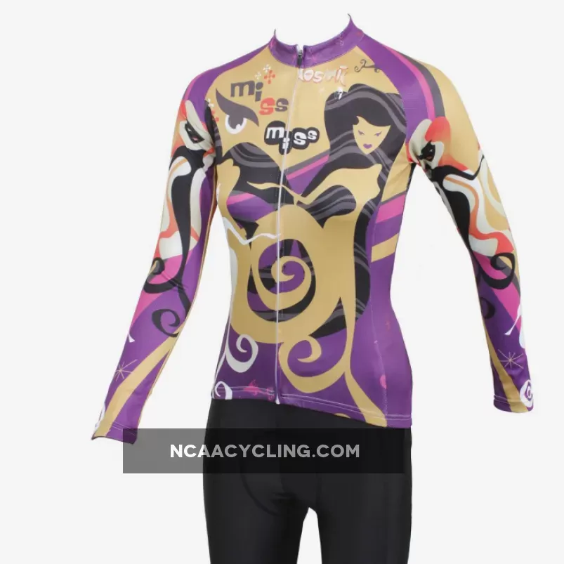 ILPALADINO Miss Sea Women's Long Sleeves Aesthetic Purple Cycling Clothing with Tights Suits Spring Autumn Exercise Bicycling Pro Cycle Clothing Racing Apparel Outdoor Sports Leisure Biking Shirts 529