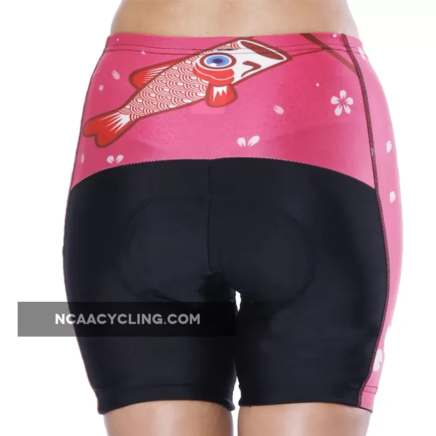 Flying Fish Carps Red Pink Womans Cycling Spinning Padded Bike Shorts UPF 50+ Spandex Clothing and Riding Gear Summer Pant Road Bike Wear Mountain Bike MTB Clothes Sports Apparel Quick dry Breathable NO. 806