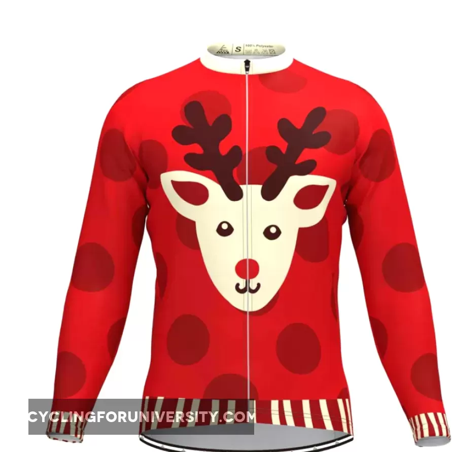 Ugly Christmas Sweater Elk Red Dots LS Cycling Jersey