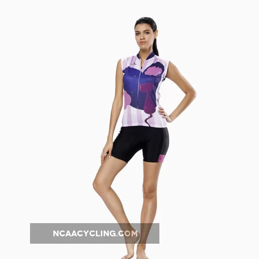 Night Cat Heart Window Purple Women's Cycling Sleeveless Bike Jersey/Kit T-shirt Summer Spring Road Bike Wear Mountain Bike MTB Clothes Sports Apparel Top / Suit/ Shorts NO.808