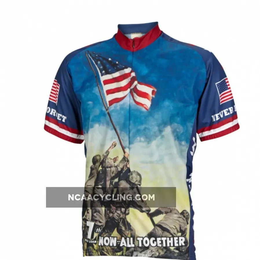 WW2 Iwo Jima Never Forget Short sleeve 16" zip men's cycling jersey