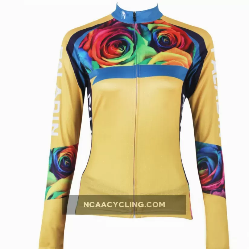 Romantic Roses Women's Long-Sleeve/Short-sleeve Cycling Jersey/Suit Yellow Cycling Jersey 223