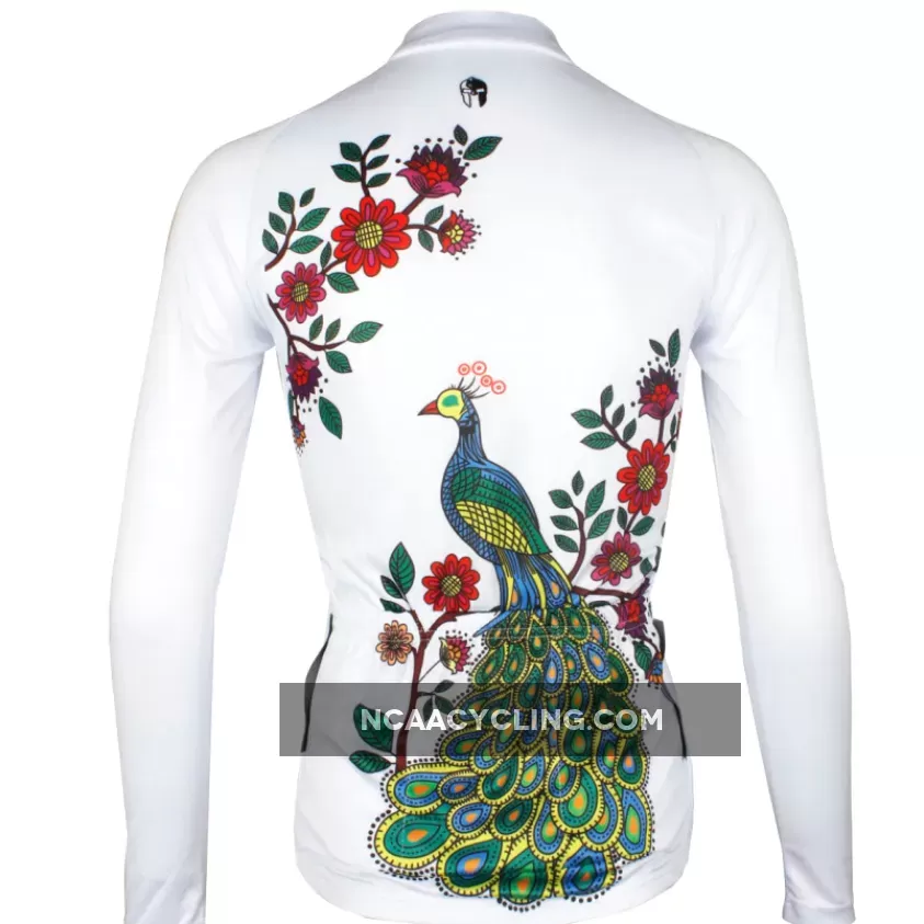 ILPALADINO Peacock & Flower Women's Tight Long Sleeve Cycling Jerseys Winter Pro Cycle Clothing Racing Apparel Outdoor Sports Leisure Biking shirt (Velvet) NO.734