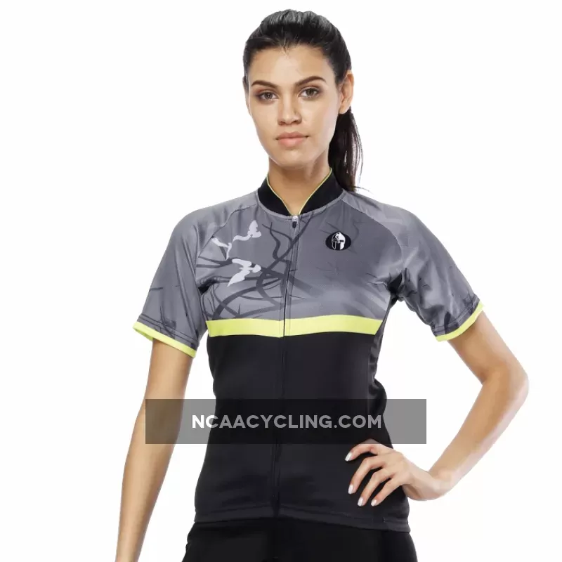 Dark Forest Yellow-strip Women's Cycling Short-sleeve Bike Jersey T-shirt Summer Spring Road Bike Wear Mountain Bike MTB Clothes Sports Apparel Top NO. 789