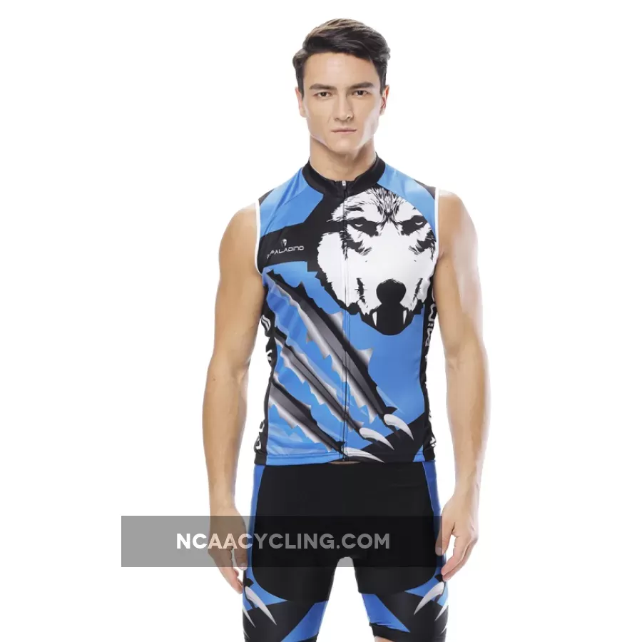 Wolverine Wolf Blue Men's Cycling Sleeveless Bike Jersey/Kit T-shirt Summer Spring Road Bike Wear Mountain Bike MTB Clothes Sports Apparel Top / Suit NO.811