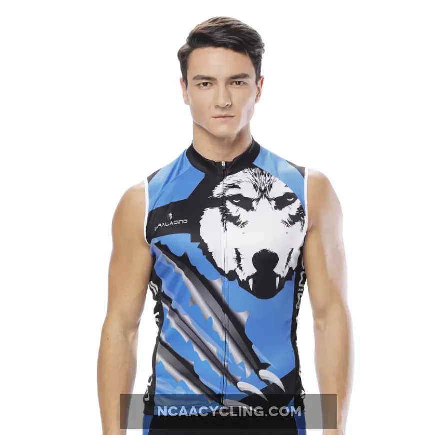 Wolverine Wolf Blue Men's Cycling Sleeveless Bike Jersey/Kit T-shirt Summer Spring Road Bike Wear Mountain Bike MTB Clothes Sports Apparel Top / Suit NO.811