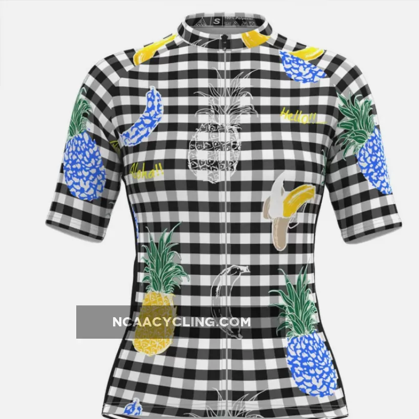 Women's The Fruits Print Black White Plaid Cycling Jersey