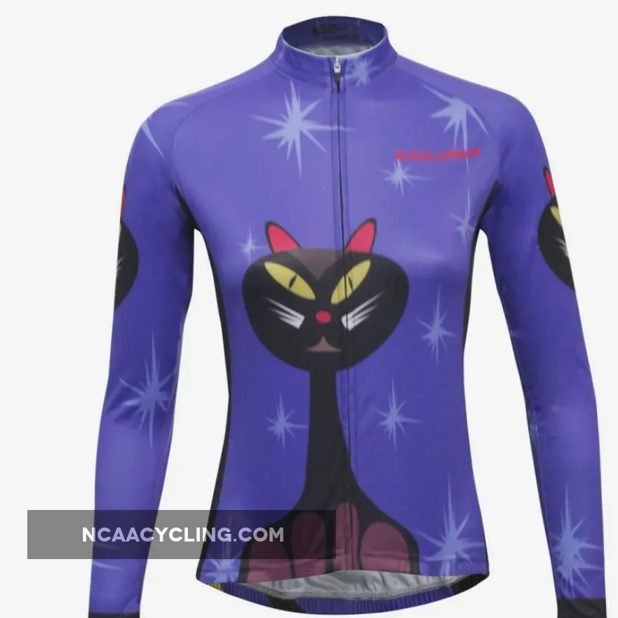 ILPALADINO Black Cat Women's  Long Sleeves Cycling Jerseys Spring Autumn Pro Cycle Clothing Racing Apparel Outdoor Sports Leisure Biking shirt NO.777