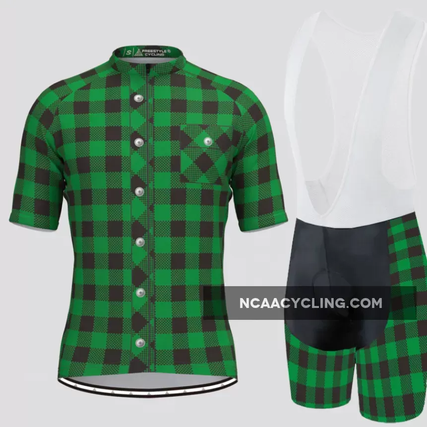 Plaid Checkered Shirt V1 Men's LS Cycling Kit Green Outlet