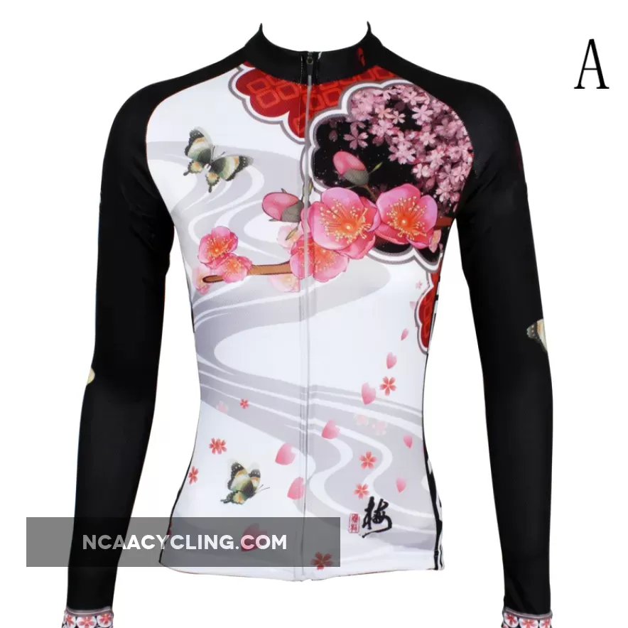Butterfly Cycling Jerseys Peach Blossom Butterfly With Flying Petal Women Cycling Jerseys 542