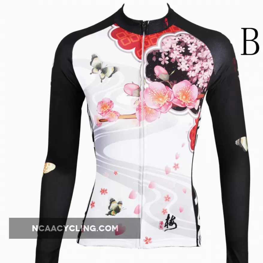 Butterfly Cycling Jerseys Peach Blossom Butterfly With Flying Petal Women Cycling Jerseys 542