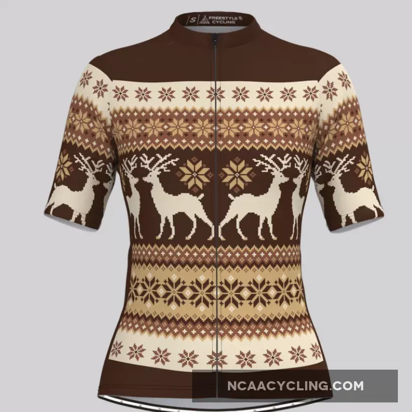 Women's Classic Ugly Christmas sweater Cycling Jersey - Brown