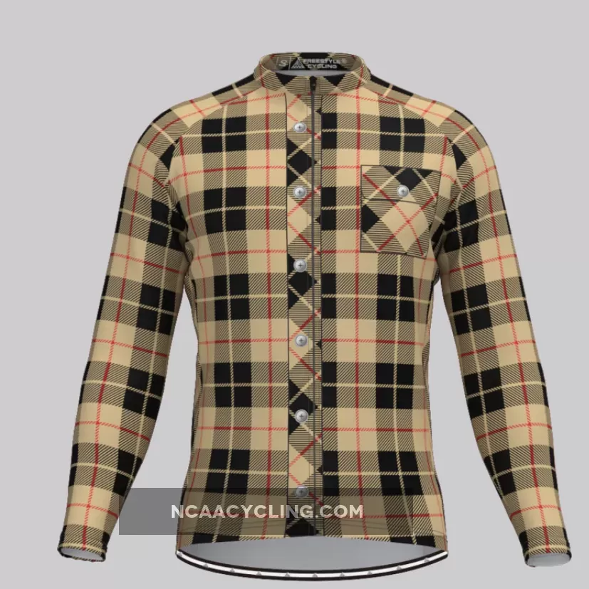 Plaid Checkered Shirt V15 Men's LS Cycling Jersey For Sale