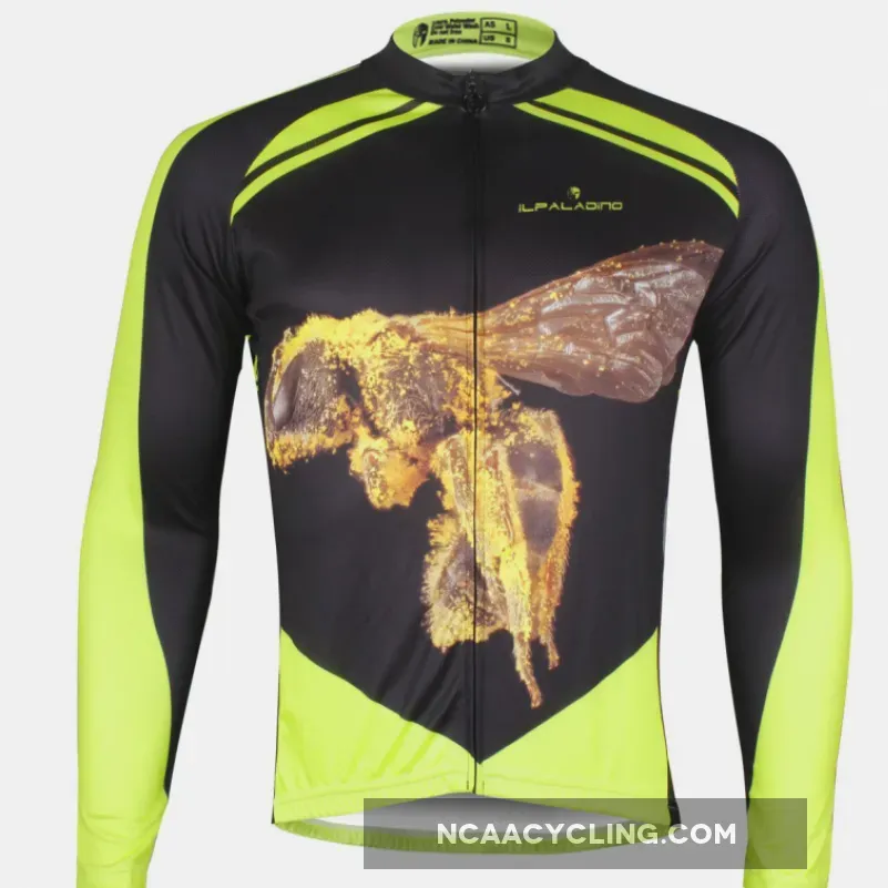 ILPALADINO Honey Bee Men's Long Black and Yellow Sleeves Cycling Jerseys Suit Winter Exercise Bicycling Pro Cycle Clothing Racing Apparel Outdoor Sports Leisure Biking (Velvet) NO.737