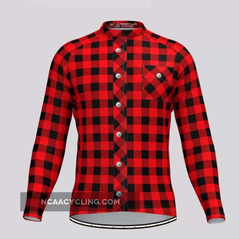 Plaid Checkered Shirt V2 Men's LS Cycling Jersey Red To Buy