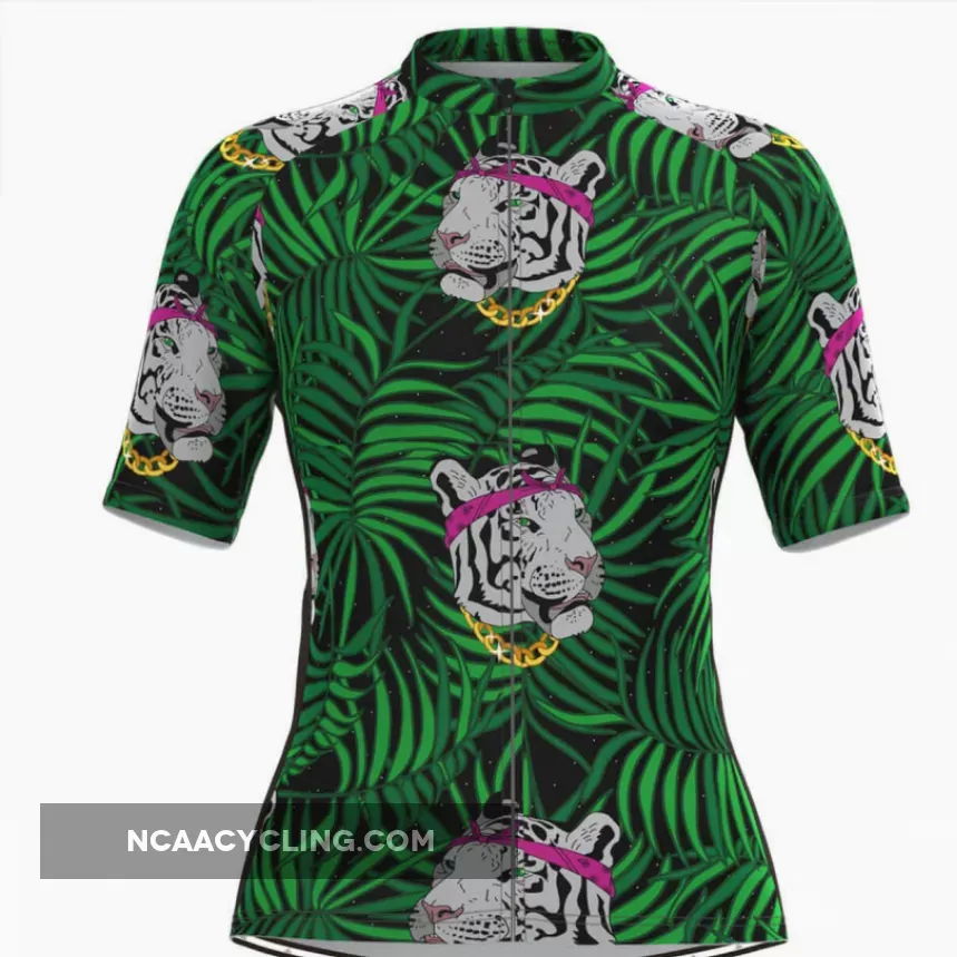 Women's Tiger Tropical Plant Print Hawaiian Cycling Jersey