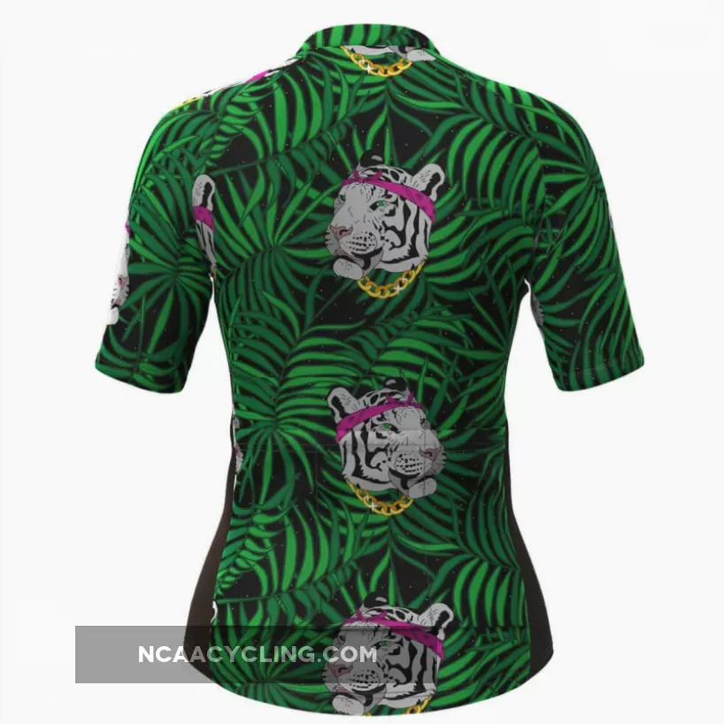 Women's Tiger Tropical Plant Print Hawaiian Cycling Jersey