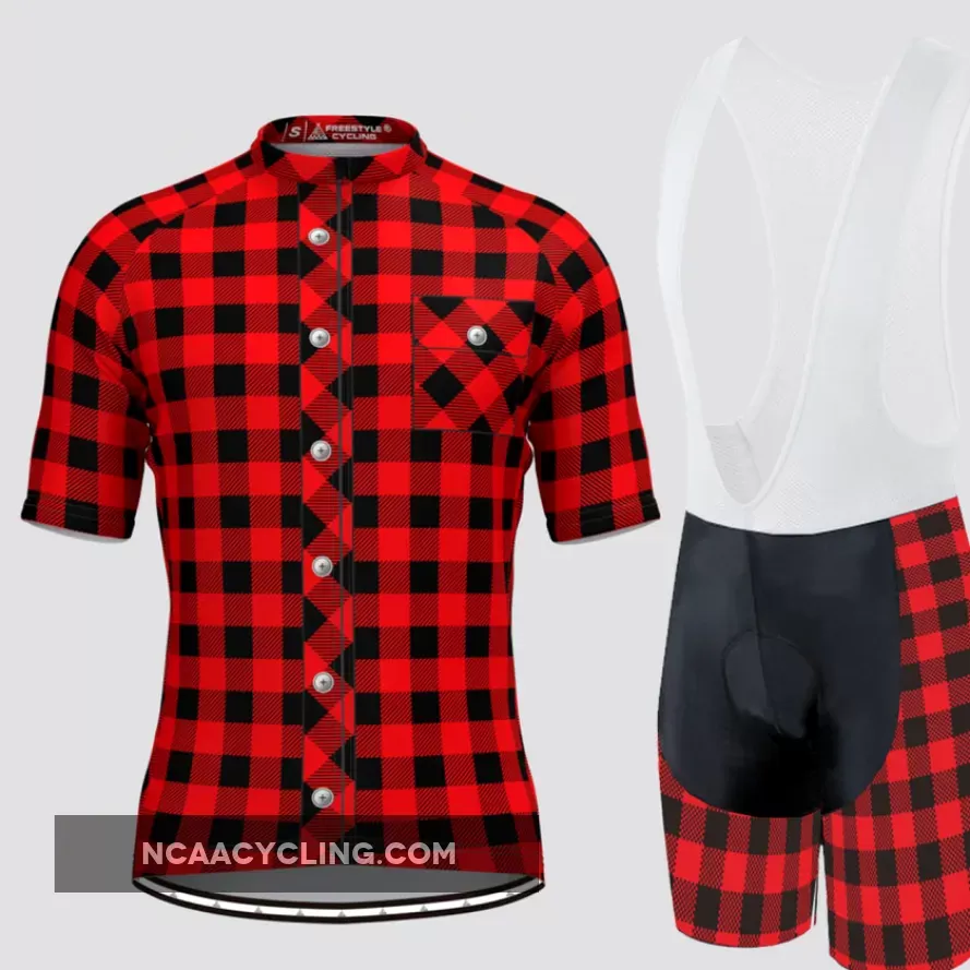 Plaid Checkered Shirt V2 Men's Cycling Kit Red Online