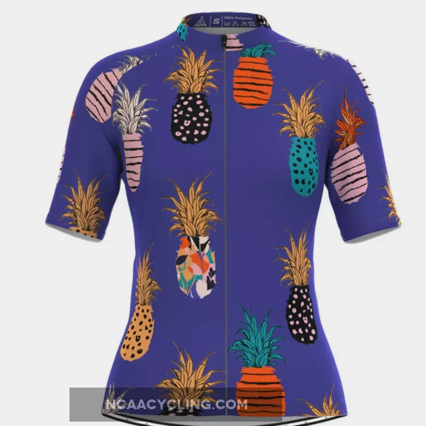 Women's Multicolor Pineapple Print Cycling Jersey-Purple