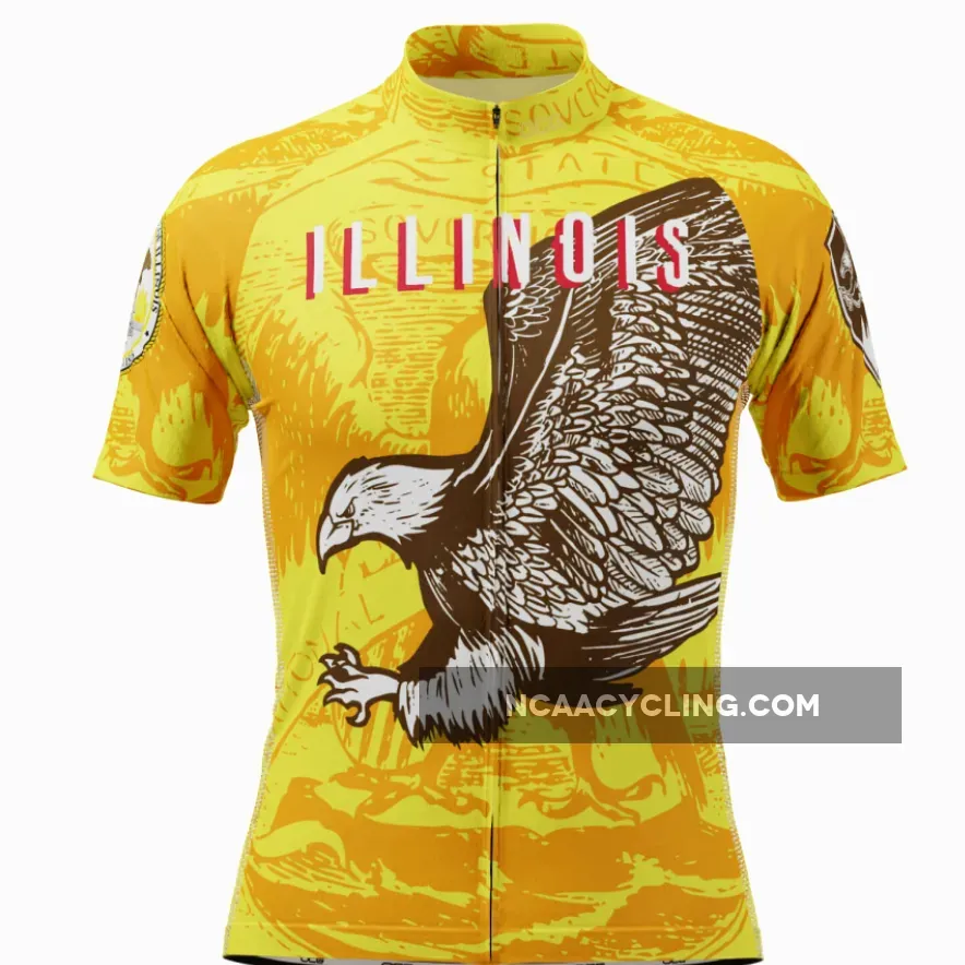 Men's Illinois Flag USA State Short Sleeve Cycling Jersey, Illinois Bike Jersey