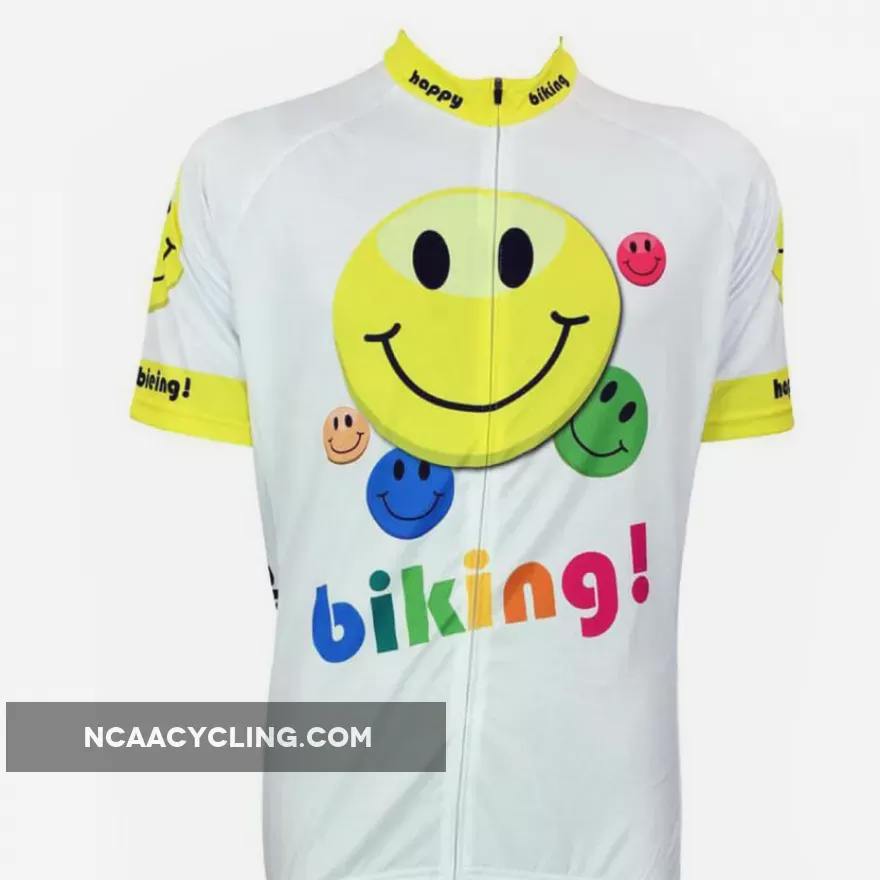 Happy Biking Colorful Emoji Men's Cycling Jersey