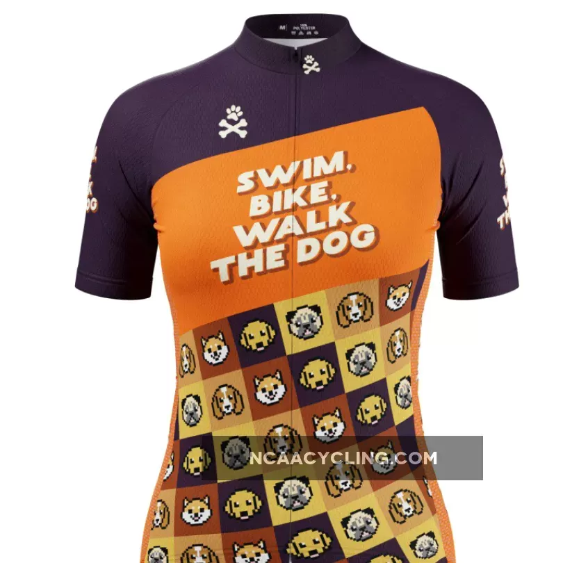 Women's Swim, Bike, Walk the Dog Short Sleeve Cycling Jersey