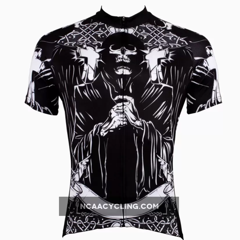 Men's Black Cycling Jersey Prayer Skull Bike Shirt 516