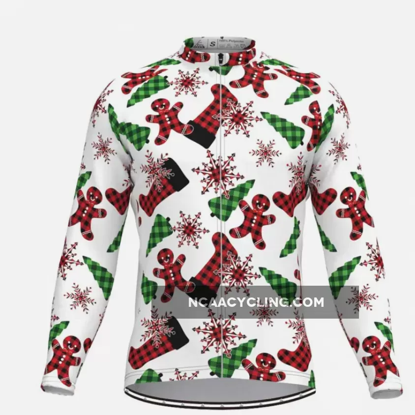 Check Shirt Themed Christmas Gingerbread Man LS Cycling Jersey
