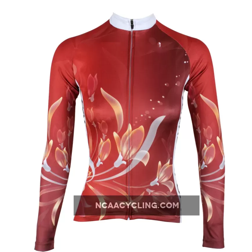ILPALADINO Women's Long Sleeves Red Fashionable Apparel Outdoor Sports Gear Leisure Biking T-shirt Cycling Clothing Suits with Tights