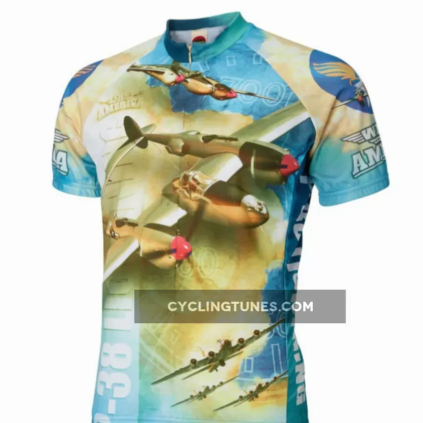 US Air Force P-38 Lightning WWII Short sleeve Full zip men's cycling jersey