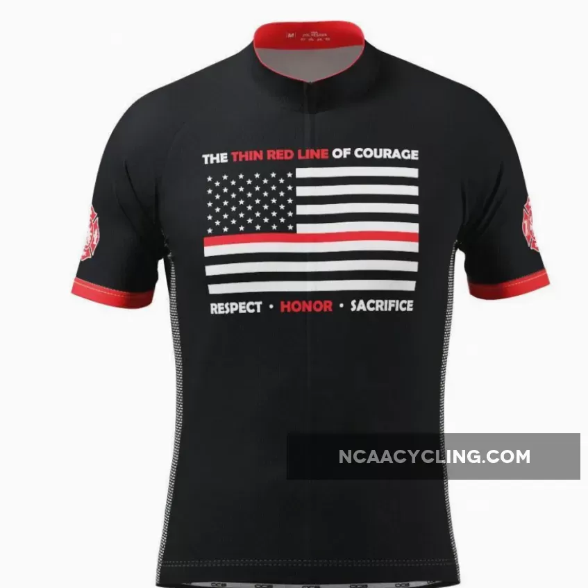 Men's Thin Red Line Of Courage Short Sleeve Cycling Jersey