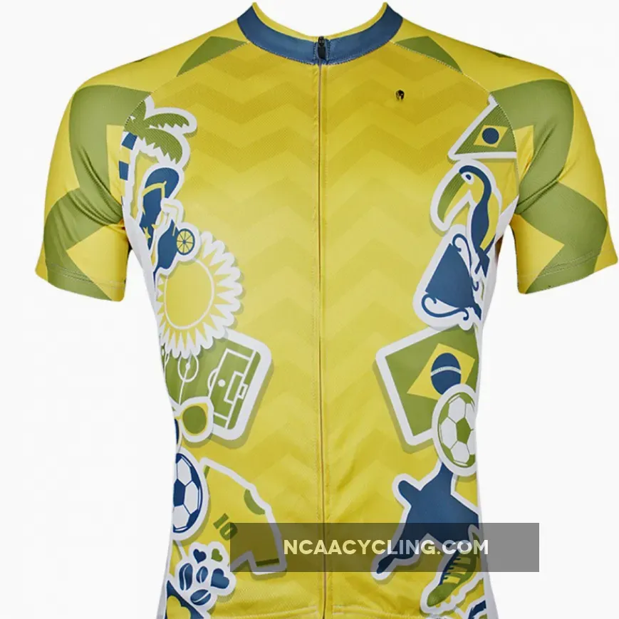 Yellow Men's Cycling Jersey World Cup Games Pattern Football Fans Short Sleeve Shirt NO.152